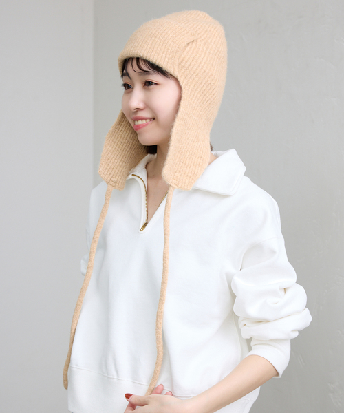 SLOBE IENA（スローブイエナ）の「SLOBE フライトニットキャップ（ニットキャップ/ビーニー・レディース・ベージュ/ネイビー・FREE）」の6枚目の写真