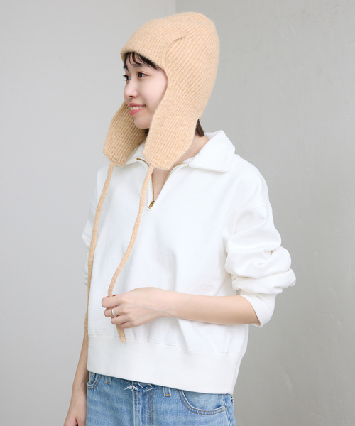 SLOBE IENA（スローブイエナ）の「SLOBE フライトニットキャップ（ニットキャップ/ビーニー・レディース・ベージュ/ネイビー・FREE）」の4枚目の写真