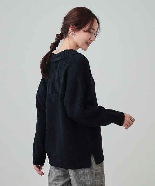 セール】【S-LL】襟付きでこなれる 畦編みゆるニット（ニット/セーター