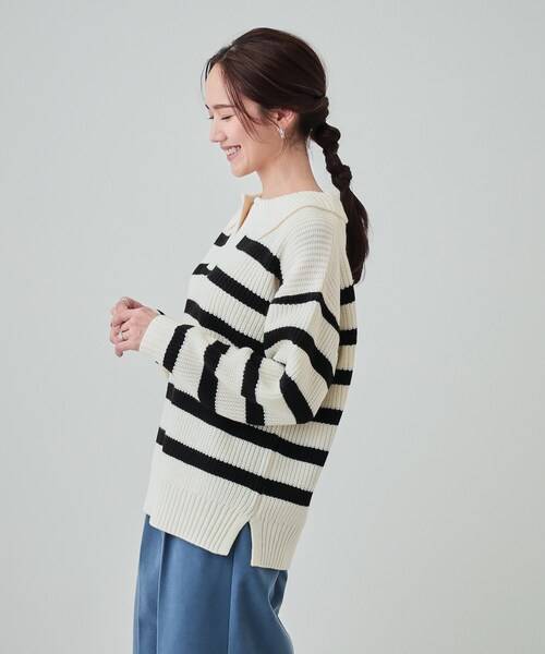 セール】【S-LL】襟付きでこなれる 畦編みゆるニット（ニット/セーター