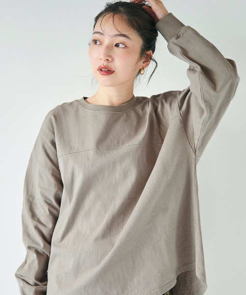 coca(coca)(コカ)の「ヘビーウェイトフットボールテールカットトップス(Tシャツ/カットソー・レディース・グレイッシュベージュ/ライトベージュ/グレー/ホワイト・ONE SIZE)」の8枚目の写真