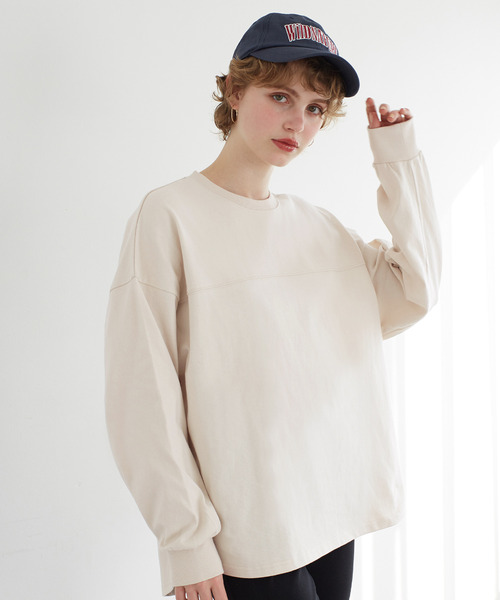 coca(coca)(コカ)の「ヘビーウェイトフットボールテールカットトップス(Tシャツ/カットソー・レディース・グレイッシュベージュ/ライトベージュ/グレー/ホワイト・ONE SIZE)」の10枚目の写真