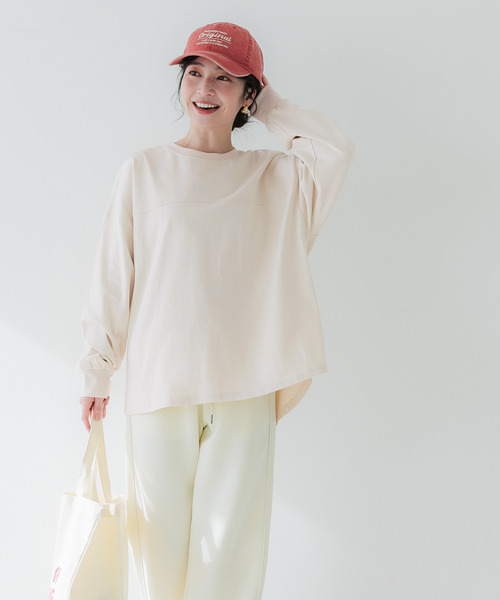 coca(coca)(コカ)の「ヘビーウェイトフットボールテールカットトップス(Tシャツ/カットソー・レディース・グレイッシュベージュ/ライトベージュ/グレー/ホワイト・ONE SIZE)」の13枚目の写真