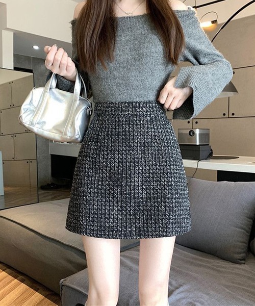 IRADOWL(アイラドール)の「ツイード柄台形ミニスカート(スカート・レディース・アイボリー/ブラック/ピンク・LARGE/MEDIUM/SMALL)」の4枚目の写真