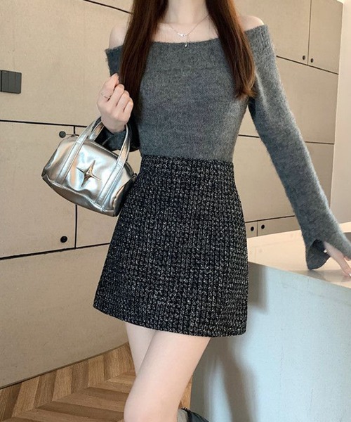 IRADOWL(アイラドール)の「ツイード柄台形ミニスカート(スカート・レディース・アイボリー/ブラック/ピンク・LARGE/MEDIUM/SMALL)」の5枚目の写真