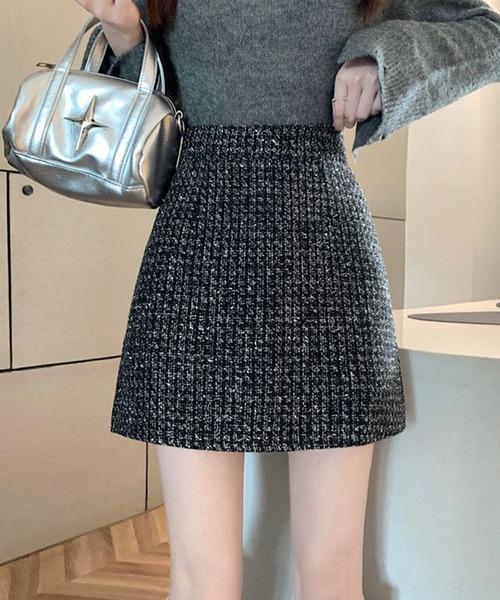IRADOWL(アイラドール)の「ツイード柄台形ミニスカート(スカート・レディース・アイボリー/ブラック/ピンク・LARGE/MEDIUM/SMALL)」の7枚目の写真