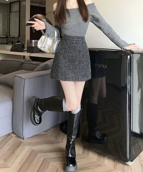 IRADOWL(アイラドール)の「ツイード柄台形ミニスカート(スカート・レディース・アイボリー/ブラック/ピンク・LARGE/MEDIUM/SMALL)」の9枚目の写真