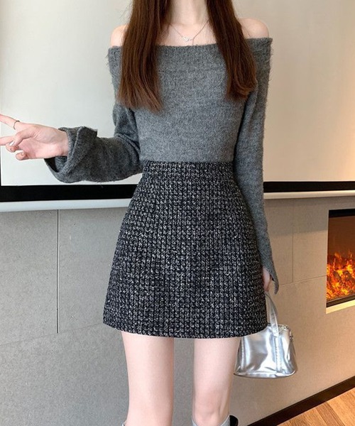 IRADOWL(アイラドール)の「ツイード柄台形ミニスカート(スカート・レディース・アイボリー/ブラック/ピンク・LARGE/MEDIUM/SMALL)」の10枚目の写真