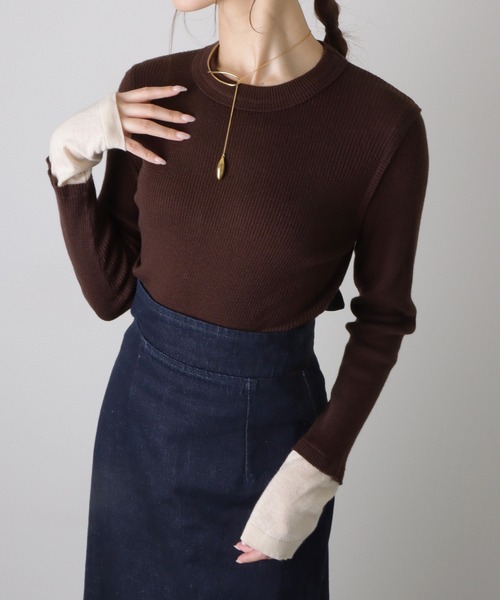 bicolor ribbed tight knit tops /バイカラー リブ ニット