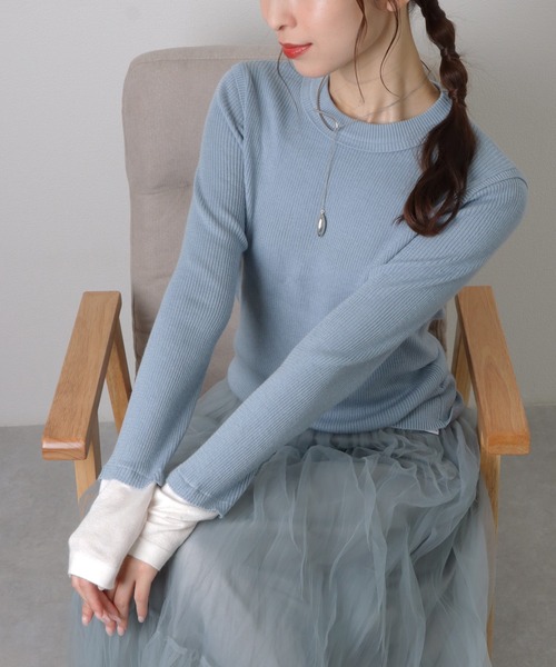 bicolor ribbed tight knit tops /バイカラー リブ ニット トップス