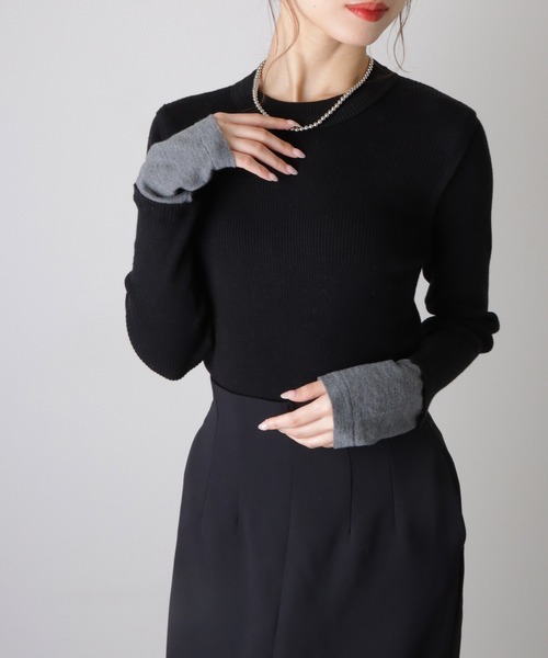 bicolor ribbed tight knit tops /バイカラー リブ ニット トップス