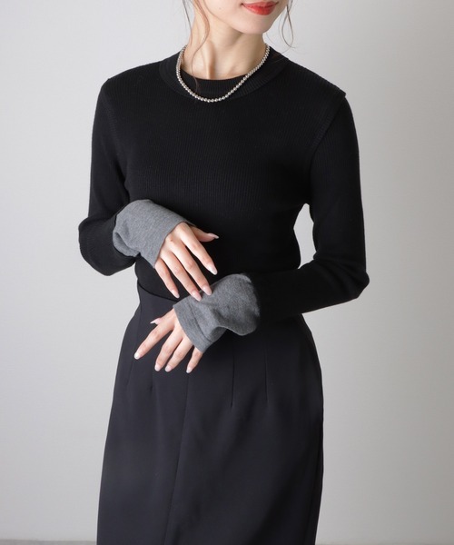LAULEN（ローレン）の「bicolor ribbed tight knit tops /バイカラー リブ  ニット トップス（ニット/セーター・レディース・ブラウン/ブルー/グレー/ブラック・FREE）」の5枚目の写真