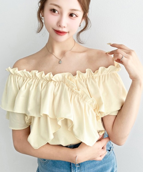 セール】マルチウェイオフショルクロスフリルTシャツ（Tシャツ