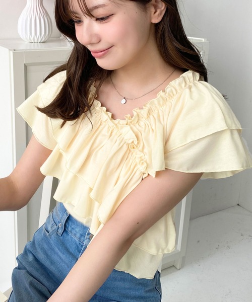 セール】マルチウェイオフショルフリルTシャツ（Tシャツ