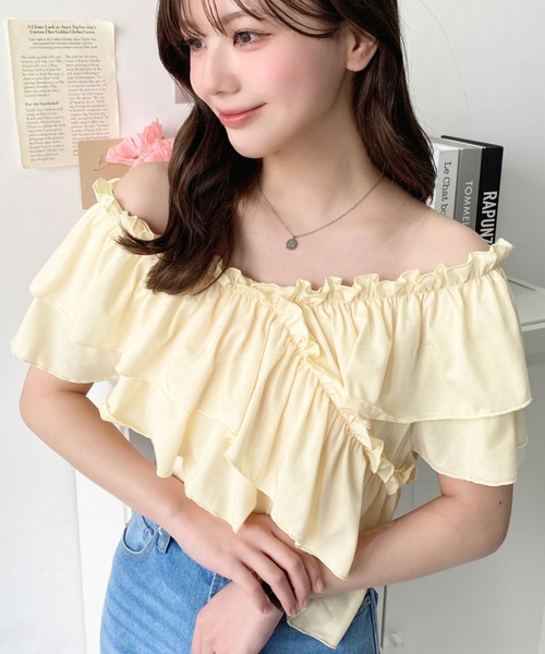 Tシャツ カットソー フリル クルーネック ワンオフショルダー 楽天市場】フリル（スタイル（ネック）クルーネック）（Tシャツ