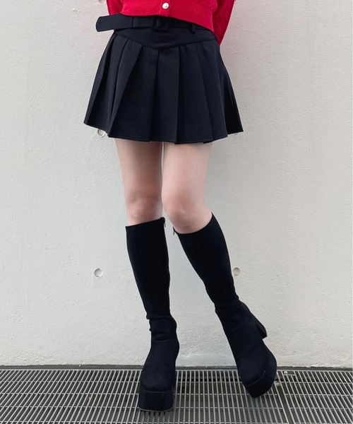 one way(ワンウェイ)の「太ベルトプリーツスカート(スカート・レディース・ベージュ/ブラック/グレー・FREE)」の7枚目の写真