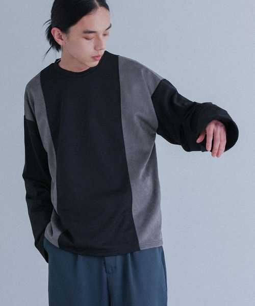 MDR(エムディアール)の「ポンチスウェード切替ロンT(Tシャツ/カットソー・メンズ・オフホワイト/ブラック・M/L)」の1枚目の写真