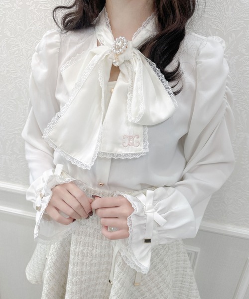 刺繍付きホワイトブラウス リジュイ Rijoui 定価38500円 ハンカチ刺繍のブラウス IVORY | Rijoui