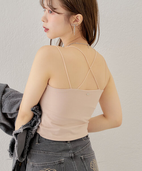 2サイズ展開】バッククロスパット付き短丈キャミ（キャミソール