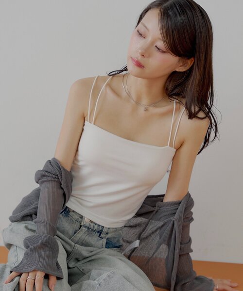2サイズ展開】バッククロスパット付き短丈キャミ（キャミソール