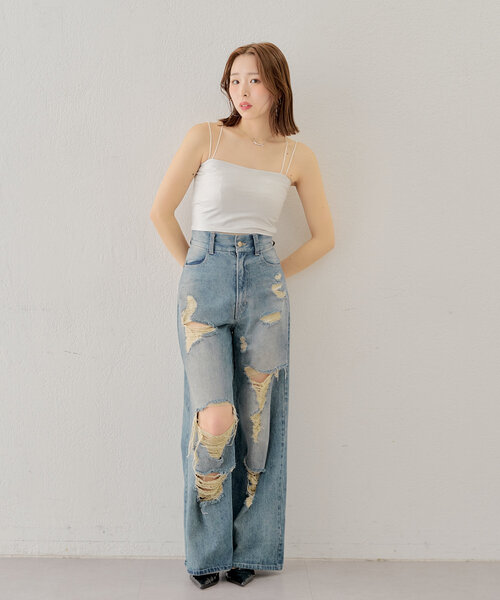 Chico（チコ）の「【2サイズ展開】バッククロスパット付き短丈キャミ（キャミソール・レディース・アイボリー/ブラック/ピンクベージュ/シルバー・SMALL/MEDIUM/LARGE）」の5枚目の写真