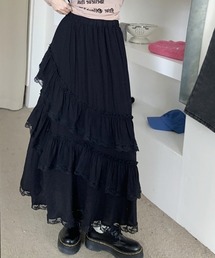 レースフリルティアードロングスカート