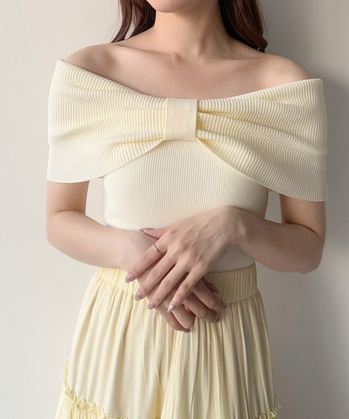 mipiarl(ミピアール)の「リボンオフショルニット(ニット/セーター・レディース・ブラック/アイボリー/チャコール・MEDIUM/LARGE)」の8枚目の写真
