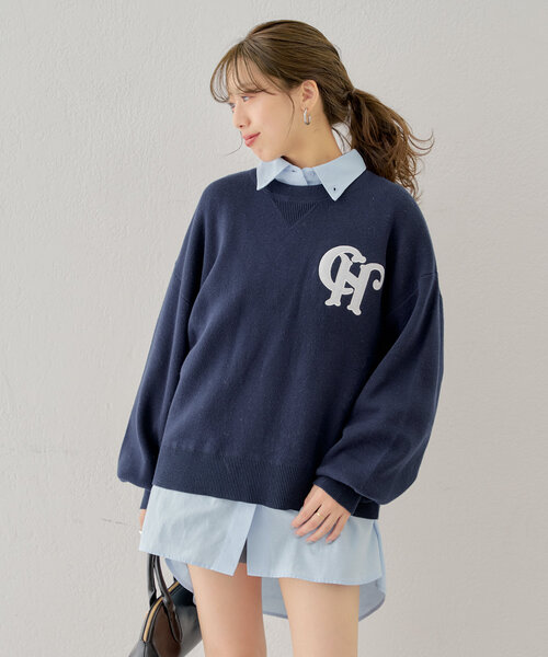 PINUE スウェットライクニットトップス (ピーチ) pinue スウェットライクニットトップス