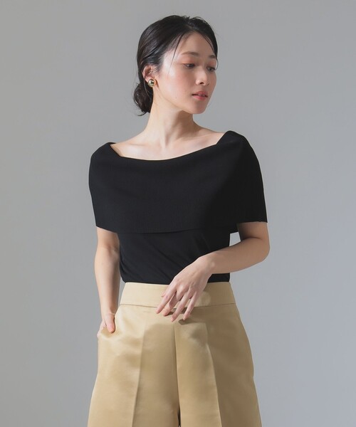 Demi-Luxe BEAMS（デミルクス ビームス）の「オフショルダー ノースリーブ プルオーバーニット［手洗い可］（ニット/セーター・レディース・ブラック/ベージュ・ONE SIZE）」の6枚目の写真
