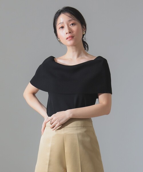 Demi-Luxe BEAMS（デミルクス ビームス）の「オフショルダー ノースリーブ プルオーバーニット［手洗い可］（ニット/セーター・レディース・ブラック/ベージュ・ONE SIZE）」の7枚目の写真