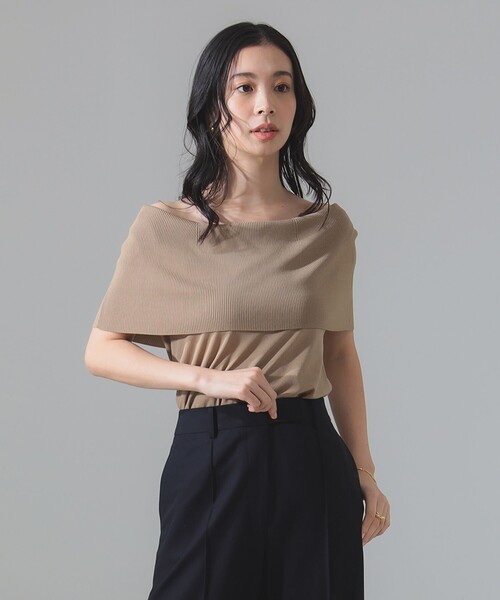 Demi-Luxe BEAMS（デミルクス ビームス）の「オフショルダー ノースリーブ プルオーバーニット［手洗い可］（ニット/セーター・レディース・ブラック/ベージュ・ONE SIZE）」の11枚目の写真