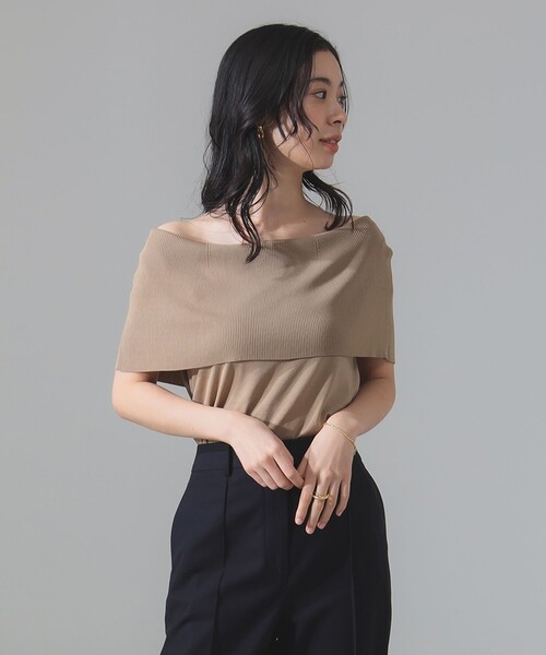 Demi-Luxe BEAMS（デミルクス ビームス）の「オフショルダー ノースリーブ プルオーバーニット［手洗い可］（ニット/セーター・レディース・ブラック/ベージュ・ONE SIZE）」の16枚目の写真