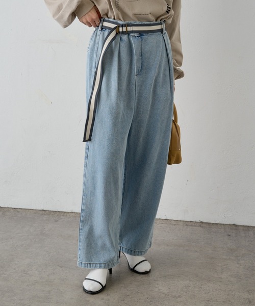 PUAL CE CIN(ピュアルセシン)の「ベルト付きリラックスデニムパンツ(デニムパンツ・レディース・オフホワイト/インディゴブルー/ブルー・FREE)」の10枚目の写真
