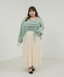 【大きいサイズ】ドロストスパンコールニットプルオーバー