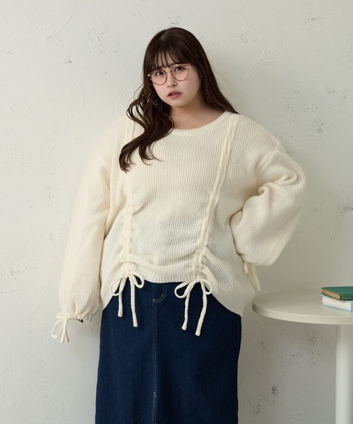 Louiosy(ルオシー)の「【大きいサイズ】ドロストスパンコールニットプルオーバー(ニット/セーター・レディース・ピンク/グリーン/アイボリー・X-LARGE/3L/4L)」の6枚目の写真