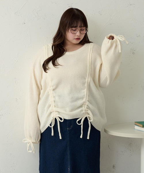 Louiosy(ルオシー)の「【大きいサイズ】ドロストスパンコールニットプルオーバー(ニット/セーター・レディース・ピンク/グリーン/アイボリー・X-LARGE/3L/4L)」の7枚目の写真