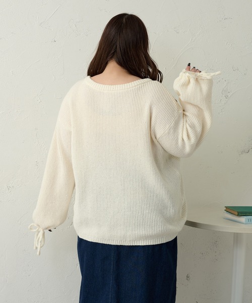 Louiosy(ルオシー)の「【大きいサイズ】ドロストスパンコールニットプルオーバー(ニット/セーター・レディース・ピンク/グリーン/アイボリー・X-LARGE/3L/4L)」の11枚目の写真