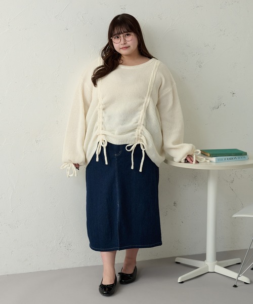Louiosy(ルオシー)の「【大きいサイズ】ドロストスパンコールニットプルオーバー(ニット/セーター・レディース・ピンク/グリーン/アイボリー・X-LARGE/3L/4L)」の12枚目の写真