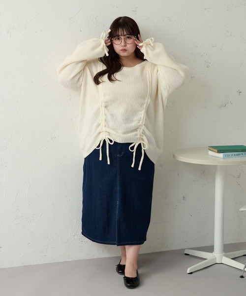 Louiosy(ルオシー)の「【大きいサイズ】ドロストスパンコールニットプルオーバー(ニット/セーター・レディース・ピンク/グリーン/アイボリー・X-LARGE/3L/4L)」の13枚目の写真