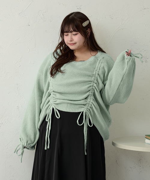 Louiosy(ルオシー)の「【大きいサイズ】ドロストスパンコールニットプルオーバー(ニット/セーター・レディース・ピンク/グリーン/アイボリー・X-LARGE/3L/4L)」の14枚目の写真