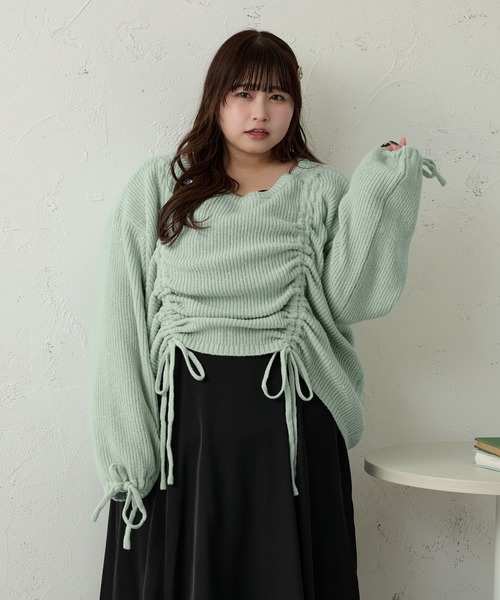 Louiosy(ルオシー)の「【大きいサイズ】ドロストスパンコールニットプルオーバー(ニット/セーター・レディース・ピンク/グリーン/アイボリー・X-LARGE/3L/4L)」の15枚目の写真