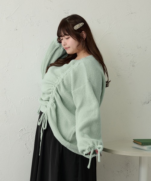 Louiosy(ルオシー)の「【大きいサイズ】ドロストスパンコールニットプルオーバー(ニット/セーター・レディース・ピンク/グリーン/アイボリー・X-LARGE/3L/4L)」の16枚目の写真