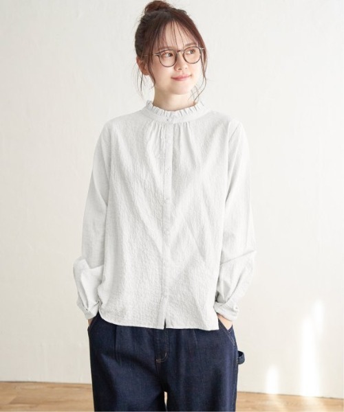 LBC(エルビーシー)の「オーガニックコットン襟フリル2WAYブラウス(シャツ/ブラウス・レディース・イエロー/ライトブルー/グレー/ホワイト・L/M)」の1枚目の写真