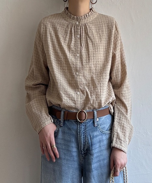 LBC(エルビーシー)の「オーガニックコットン襟フリル2WAYブラウス(シャツ/ブラウス・レディース・イエロー/ライトブルー/グレー/ホワイト・L/M)」の4枚目の写真