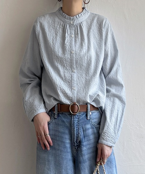 LBC(エルビーシー)の「オーガニックコットン襟フリル2WAYブラウス(シャツ/ブラウス・レディース・イエロー/ライトブルー/グレー/ホワイト・L/M)」の3枚目の写真