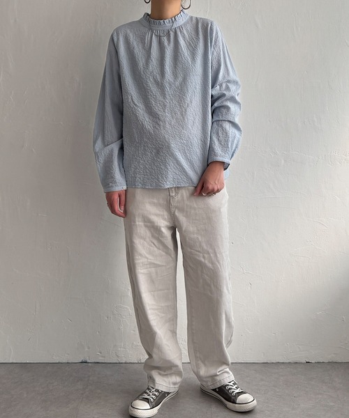 LBC(エルビーシー)の「オーガニックコットン襟フリル2WAYブラウス(シャツ/ブラウス・レディース・イエロー/ライトブルー/グレー/ホワイト・L/M)」の12枚目の写真