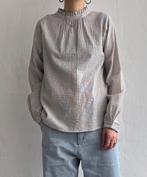 LBC(エルビーシー)の「オーガニックコットン襟フリル2WAYブラウス(シャツ/ブラウス・レディース・イエロー/ライトブルー/グレー/ホワイト・L/M)」の5枚目の写真