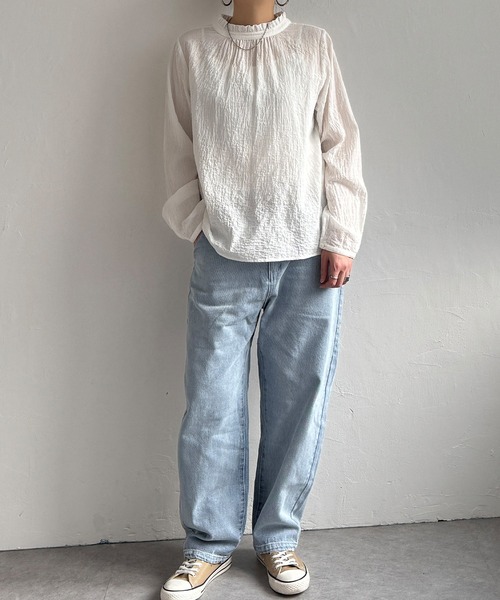 LBC(エルビーシー)の「オーガニックコットン襟フリル2WAYブラウス(シャツ/ブラウス・レディース・イエロー/ライトブルー/グレー/ホワイト・L/M)」の15枚目の写真