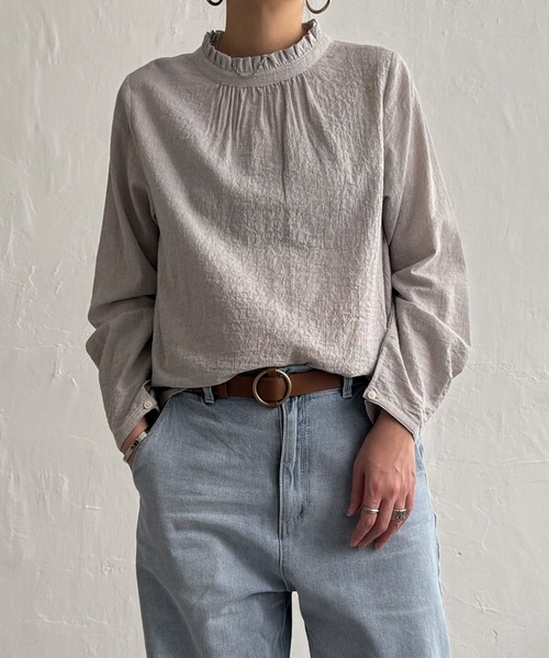 LBC(エルビーシー)の「オーガニックコットン襟フリル2WAYブラウス(シャツ/ブラウス・レディース・イエロー/ライトブルー/グレー/ホワイト・L/M)」の6枚目の写真