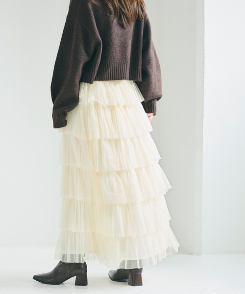 coca(coca)(コカ)の「チュールティアードスカート(スカート・レディース・ブラック/アイボリー/ライトベージュ・L/M)」の18枚目の写真